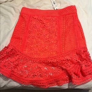 Alice + Olivia Bright Coral Lace Skirt